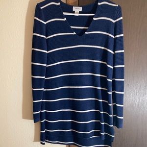 Old Navy Blue White Striped V-Neck Sweater